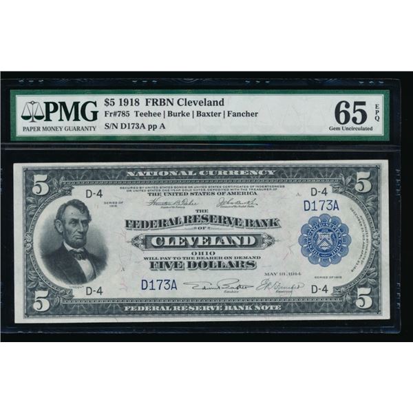 1918 $5 Cleveland FRBN PMG 65EPQ