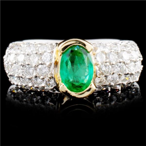 14K TT Gold 1.00ct Emerald & 1.88ctw Diamond Ring