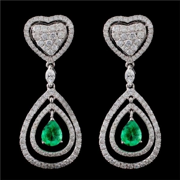 18K White Gold 1.29ct Emerald & 2.30ct Diamond Ear