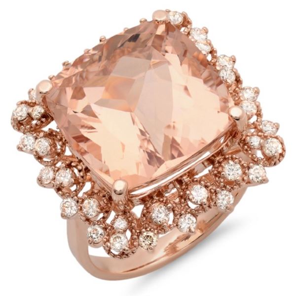 14K Gold 15.00ct Morganite & 0.75ct Diamond Ring