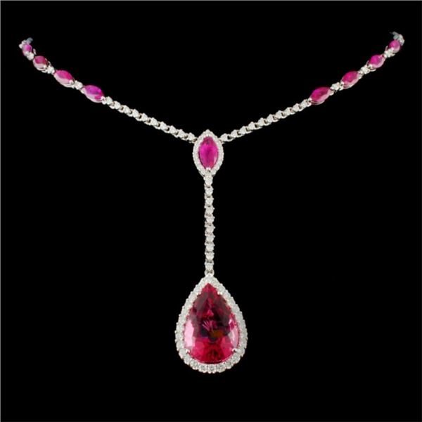 14K Gold 14.57ct Rubellite & 1.56ct Diam Necklace