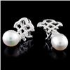 Image 2 : 14K Gold 12.00mm Pearl & 1.12ctw Diamond Earrings