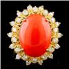 14K Gold 6.00ct Coral & 0.75ctw Diamond Ring