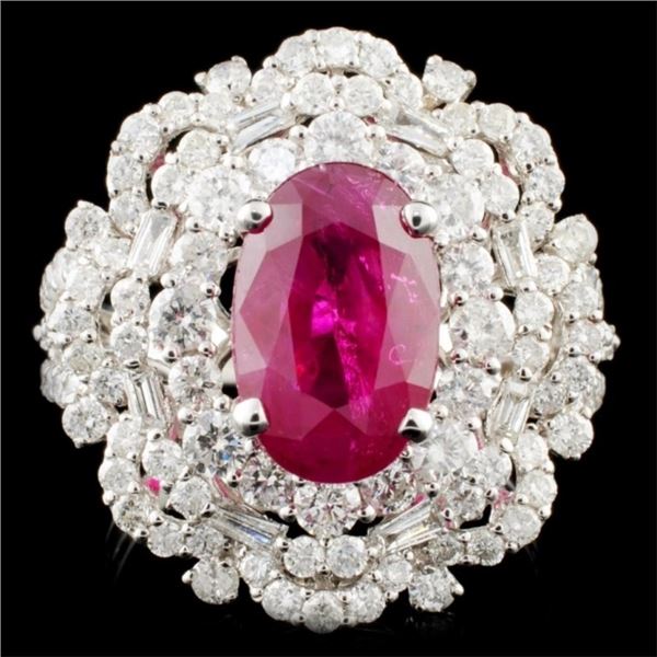 18K Gold 4.10ct Ruby & 2.10ctw Diamond Ring