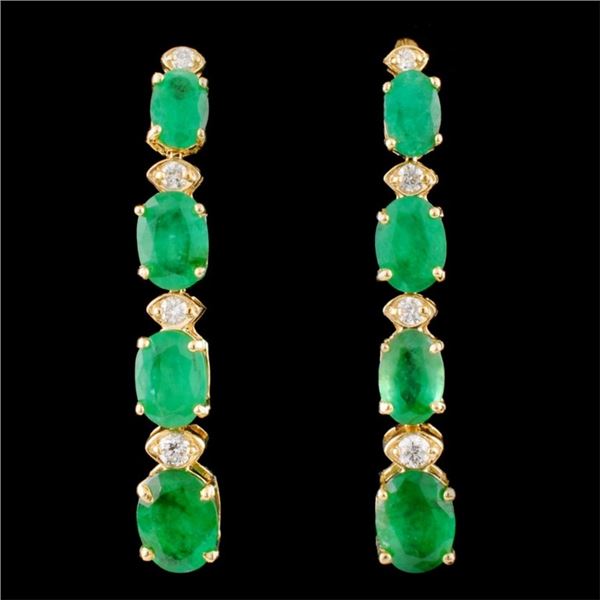 14K Gold 6.50ct Emerald & 0.35ctw Diamond Earrings