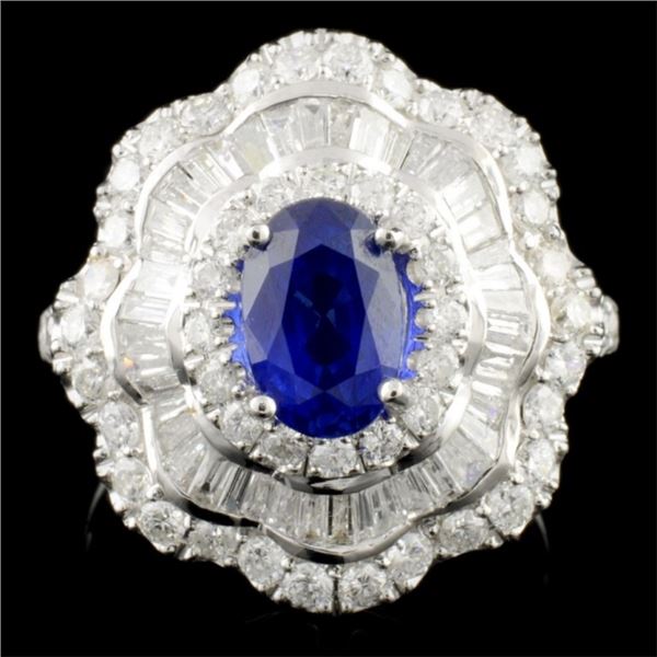 18K Gold 1.65ct Sapphire & 1.36ctw Diamond Ring