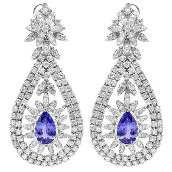 14K Gold 6.00ct Tanzanite & 7.20ct Diamond Earring