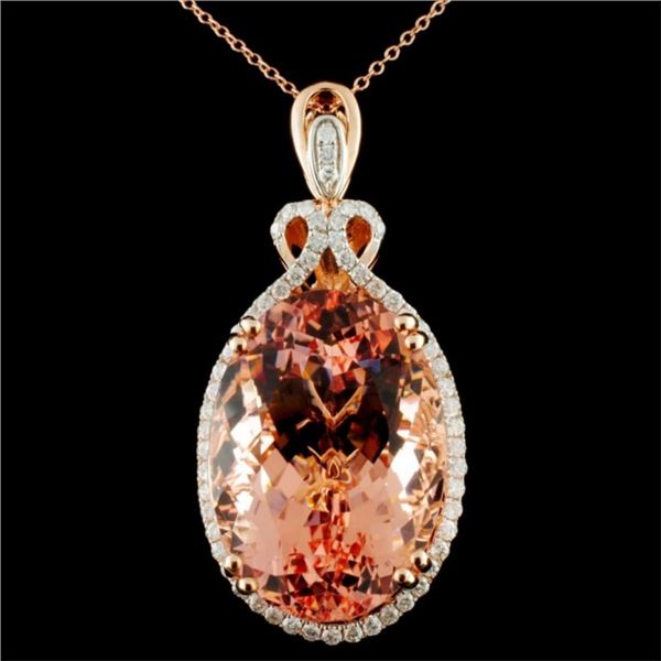 14K Gold 38.30ct Morganite & 0.80ctw Diamond Penda