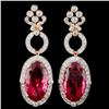 18K Gold 35.22ct Rubellite & 3.40ct Diamond Earrin