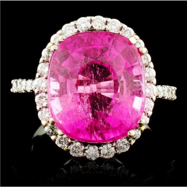 18K Gold 10.87ct Tourmaline & 0.75ctw Diamond Ring