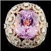 18K Gold 15.22ct Kunzite & 2.54ctw Diamond Ring