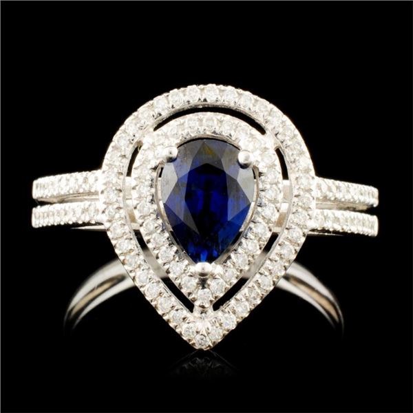 14K Gold 0.99ct Sapphire & 0.29ctw Diamond Ring