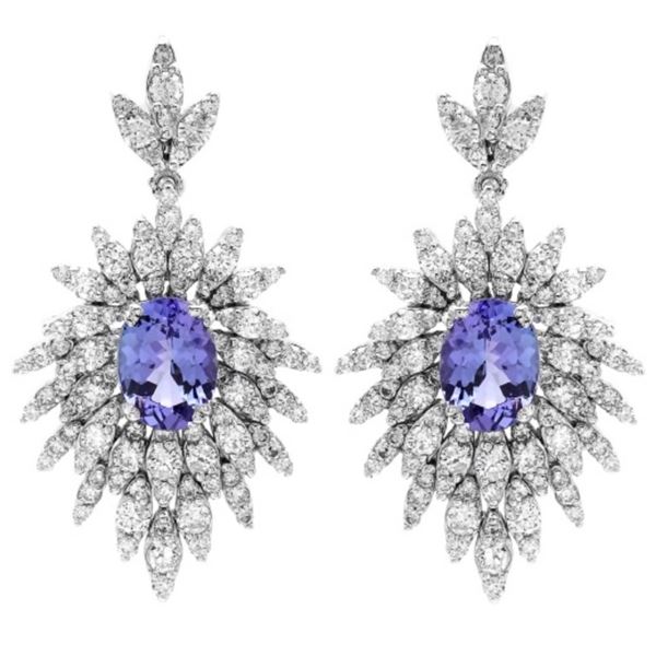 14K Gold 3.00ct Tanzanite & 2.50ct Diamond Earring