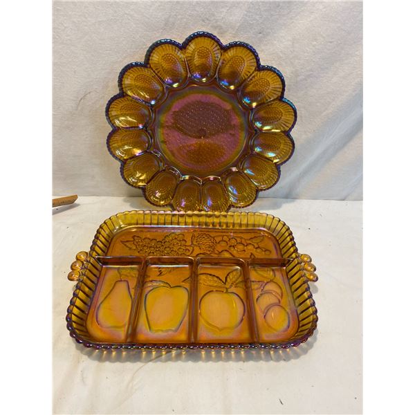 Amber iridescent carnival glass