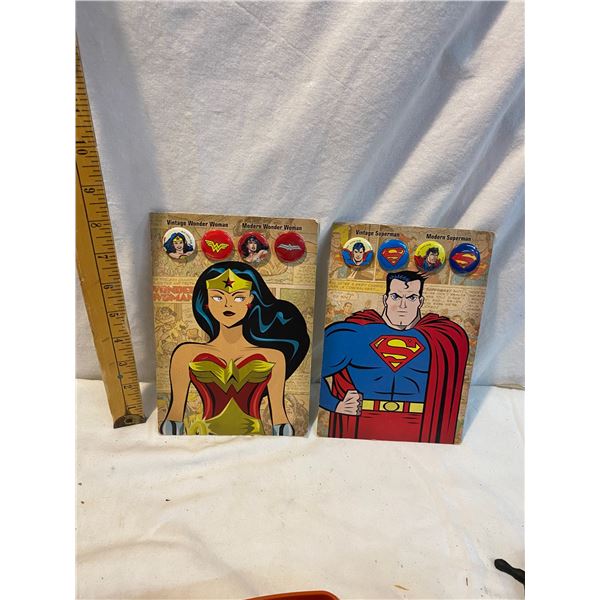 Vintage Wonder Woman and Spriderman pins on cards