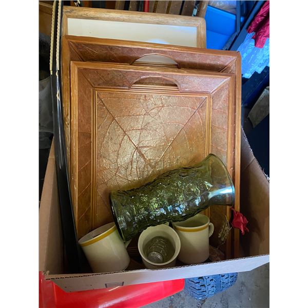 Trays and pottery mugs etc