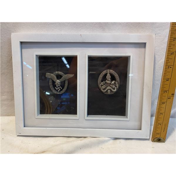 Military wwii  hat badges framed