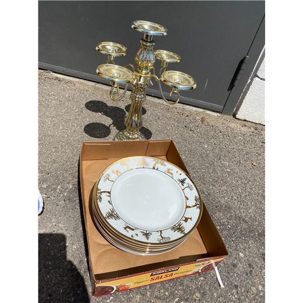 Plates and candlestick
