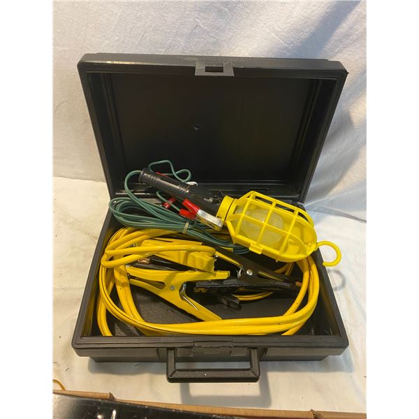 Trouble light and booster cables in case