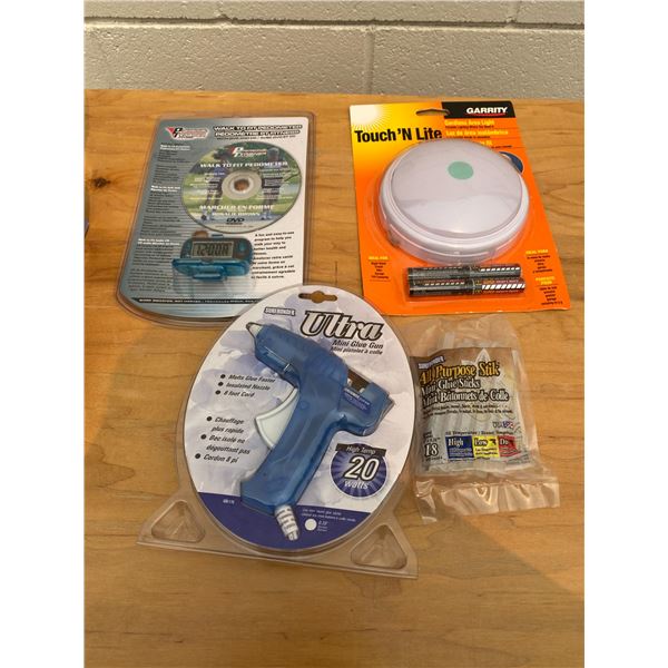 Pedometer touch and light and glue gun and sticks