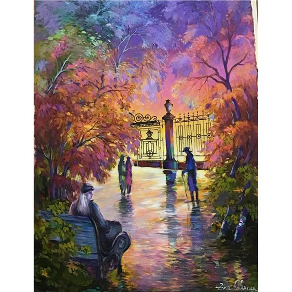 Zina Roitman- Original oil on paper "Park at night"