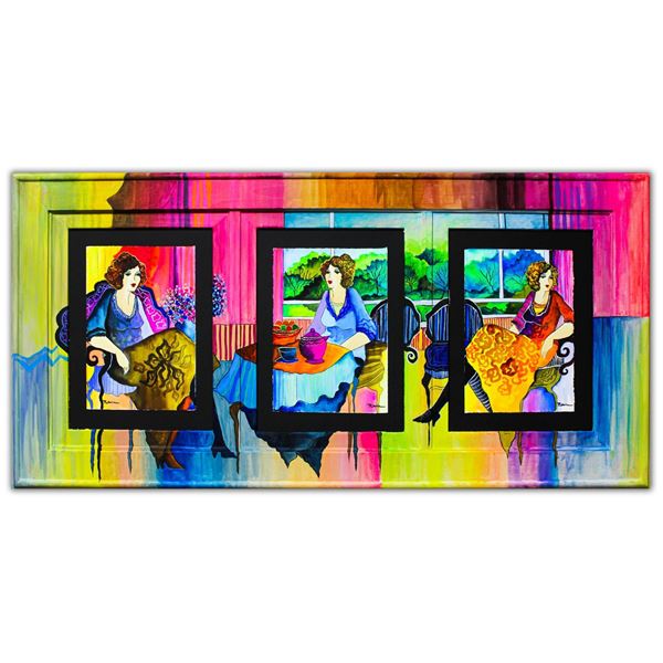 Patricia Govezensky- Original Watercolors with Hand Painted Frame "Beautiful Girls Moments"