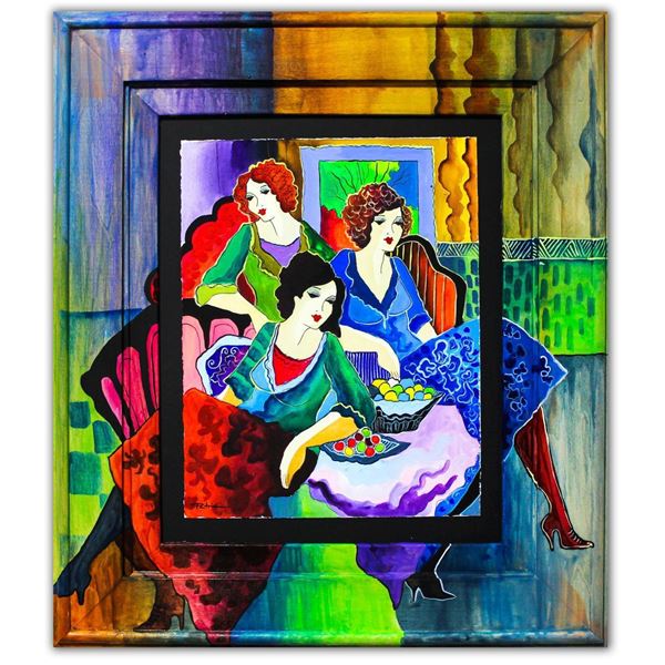 Patricia Govezensky- Original Watercolor with Hand Painted Frame "Anna & Marie &Lina"