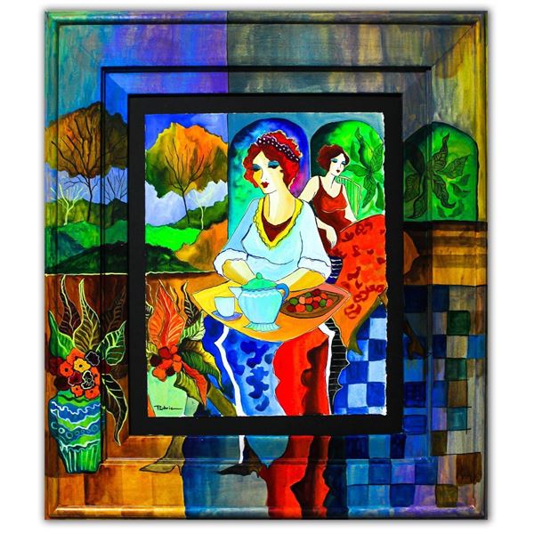 Patricia Govezensky- Original Watercolor with Hand Painted Frame "Lilly"