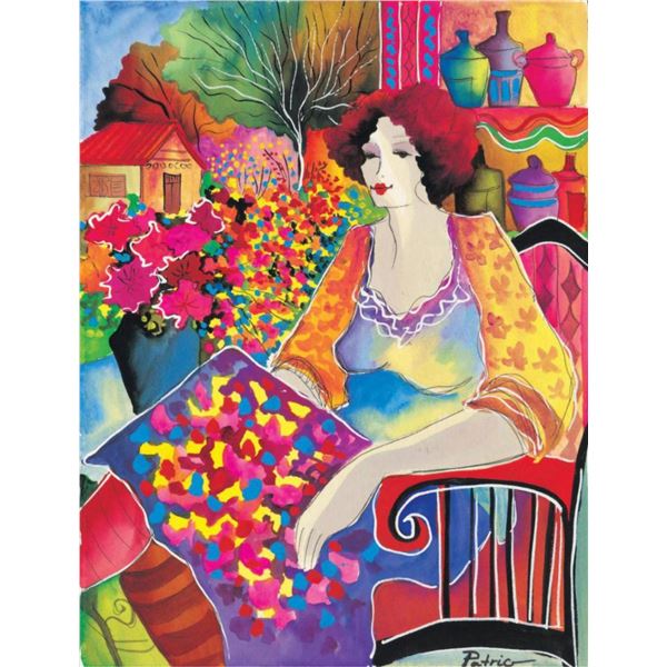 Patricia Govezensky- Original Giclee on Canvas "Lady With Flower View"
