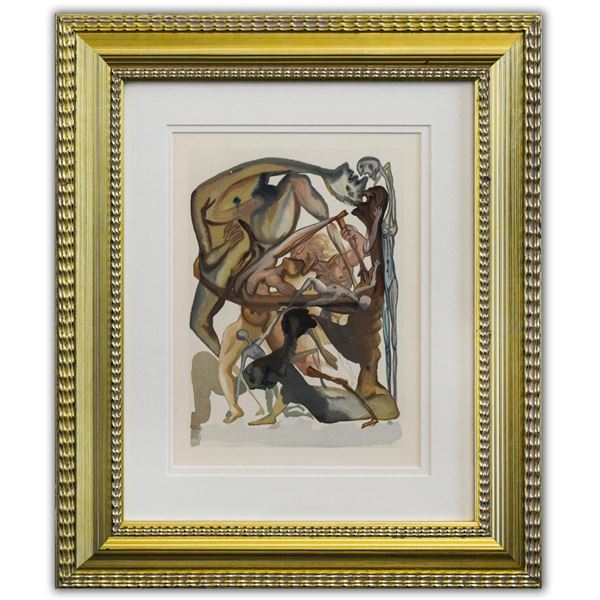 Salvador Dali- Original Color Woodcut on B.F.K. Rives Paper "Inferno 11"