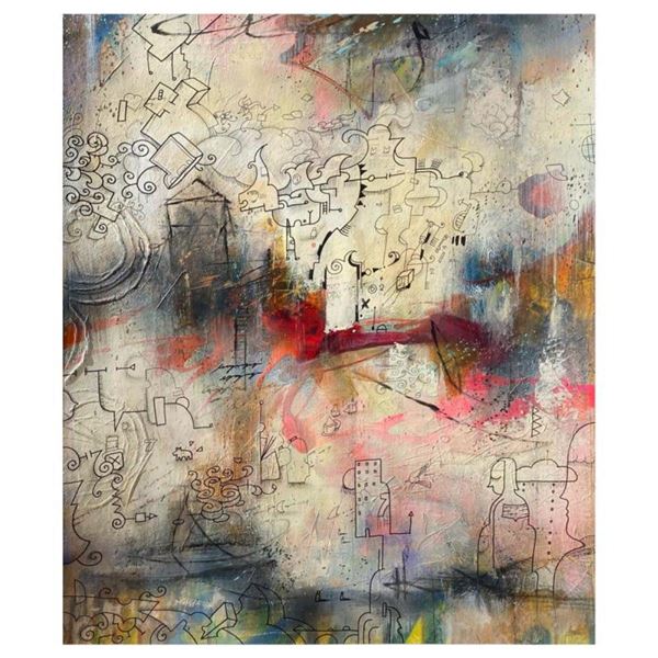 John & Elli Milan, "Abstract Study With Ink" Hand Signed Original Painting with COA.