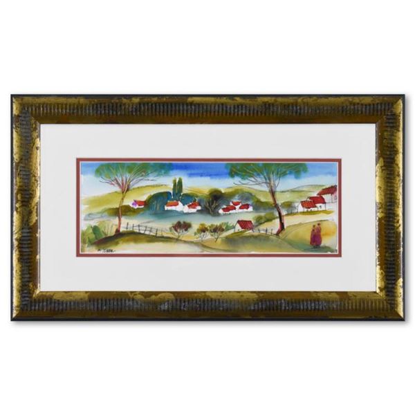 Moshe Leider, Framed Original Mixed Media Watercolor Painting, Hand Signed with Letter of Authentici