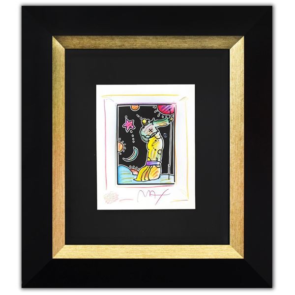 Peter Max- Original Mixed Media with Watercolor and Color Pencil "Sage With Cane III (B&W Series)"