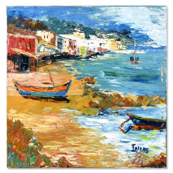 Elliot Fallas, "Fishing Boat" Original Oil Painting on Canvas, Hand Signed with Letter of Authentici