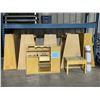 Image 1 : WOODEN CHILDRENS PLAY KITCHEN, WOODEN PLAY TABLE, 3 LARGE A-FRAME STORAGE SHELVES & 2 ANGLED WOODEN