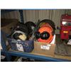 Image 1 : 2 BINS OF ASSORTED PERSONAL PROTECTION EQUIPMENT INCLUDING EAR PROTECTION, HARD HAT, WELDING MASK,