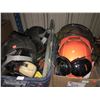 Image 2 : 2 BINS OF ASSORTED PERSONAL PROTECTION EQUIPMENT INCLUDING EAR PROTECTION, HARD HAT, WELDING MASK,