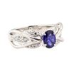 Image 1 : 1.10 ctw Blue Sapphire And Diamond Ring - 18KT White Gold