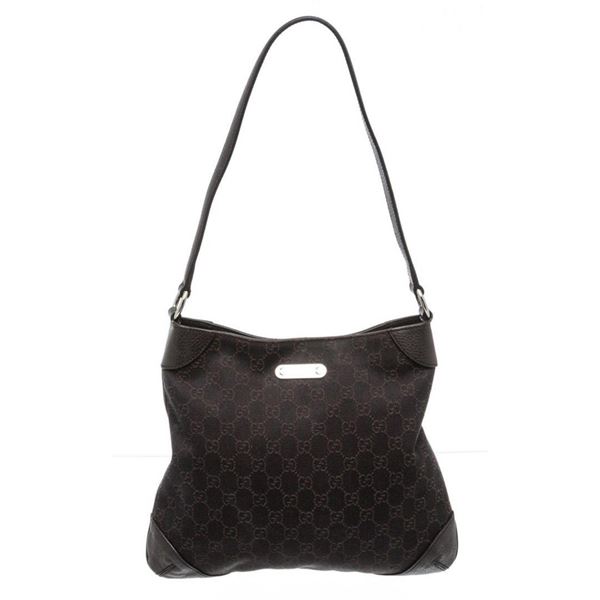 Gucci Black GG Canvas Leather Thin Shoulder Bag