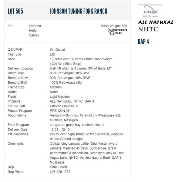 Johnson Tuning Fork Ranch - 90 Weaned Heifers; Base Weight: 580