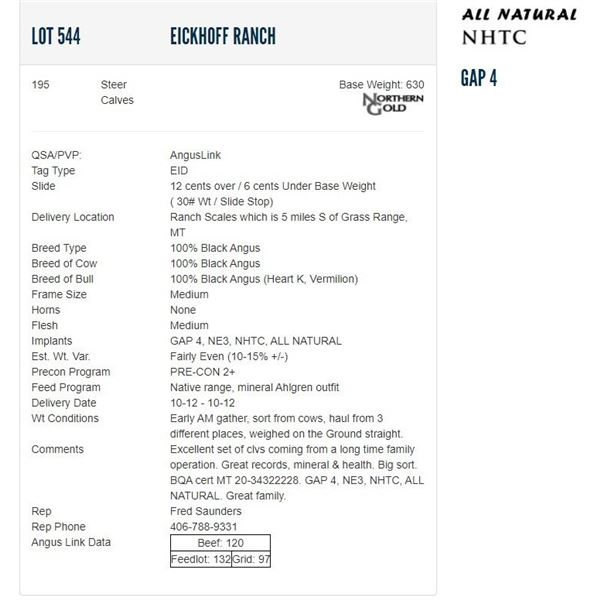 Eickhoff Ranch - 195 Steers; Base Weight: 630