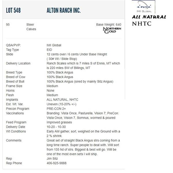 Alton Ranch Inc. - 95 Steers; Base Weight: 640