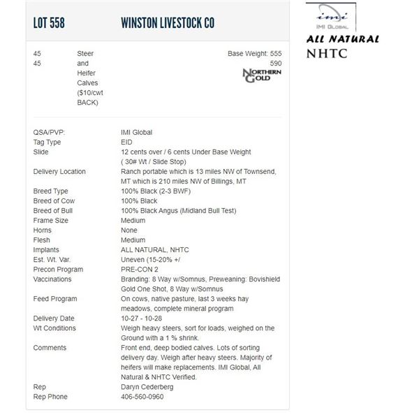 Winston Livestock Co - 45/45 Steers/Heifers; Base Weight: 555/590