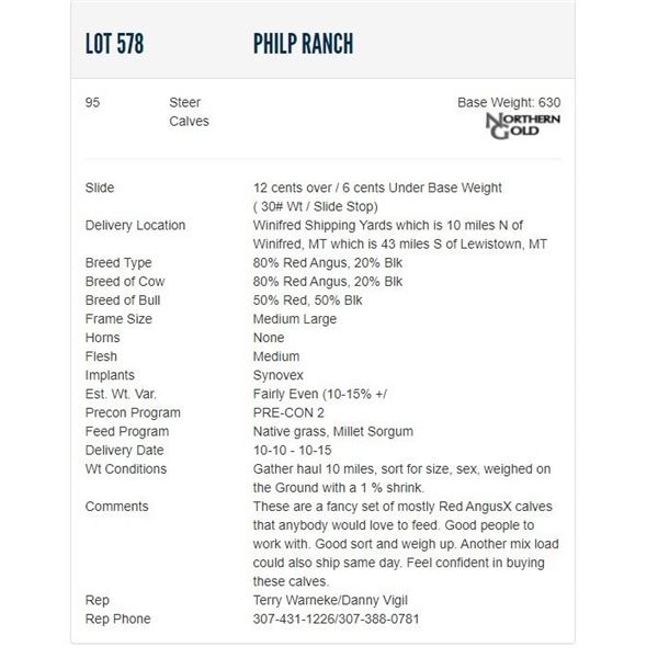 Philp Ranch - 95 Steers; Base Weight: 630