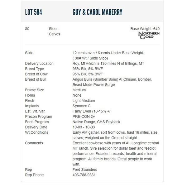 Guy & Carol Maberry - 80 Steers; Base Weight: 640