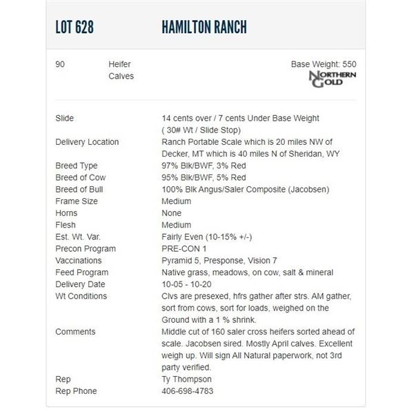 Hamilton Ranch - 90 Heifers; Base Weight: 550