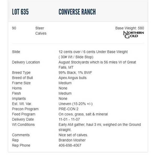 Converse Ranch - 90 Steers; Base Weight: 580
