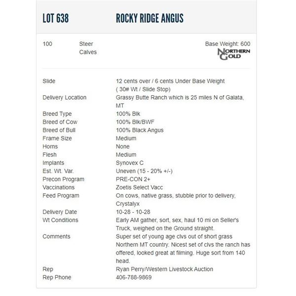 Rocky Ridge Angus - 100 Steers; Base Weight: 600