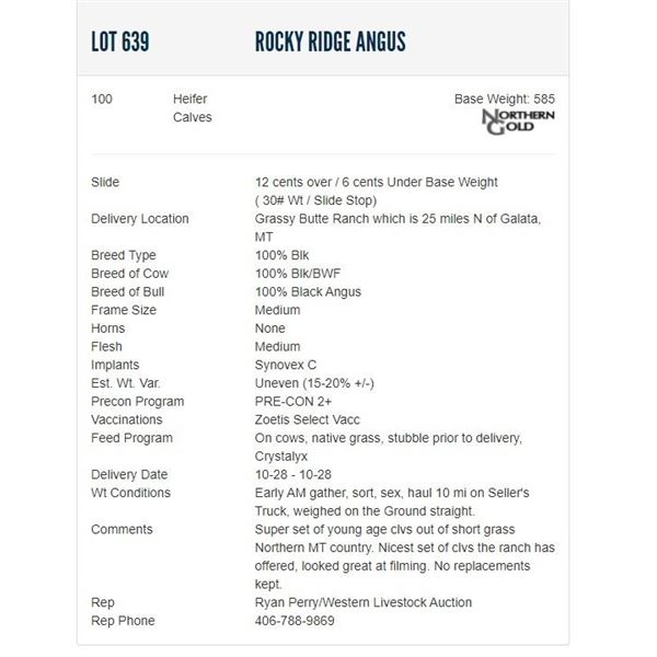 Rocky Ridge Angus - 100 Heifers; Base Weight: 585