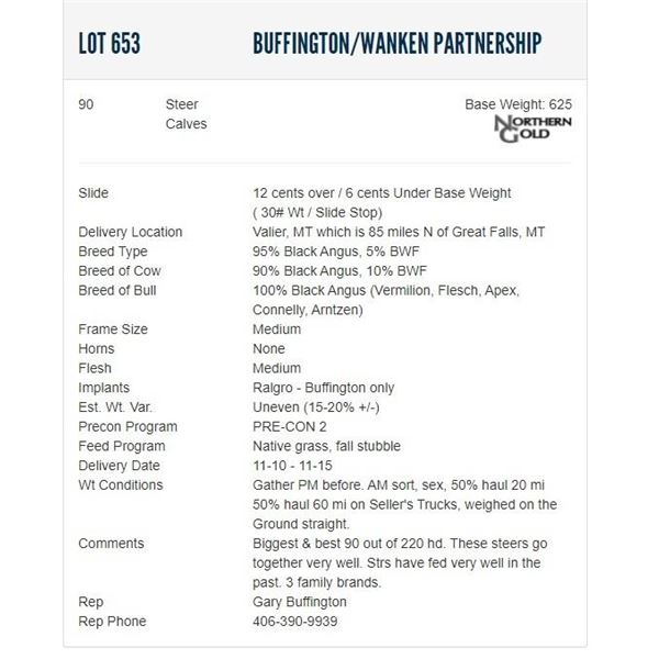 Buffington/Wanken Partnership - 90 Steers; Base Weight: 625